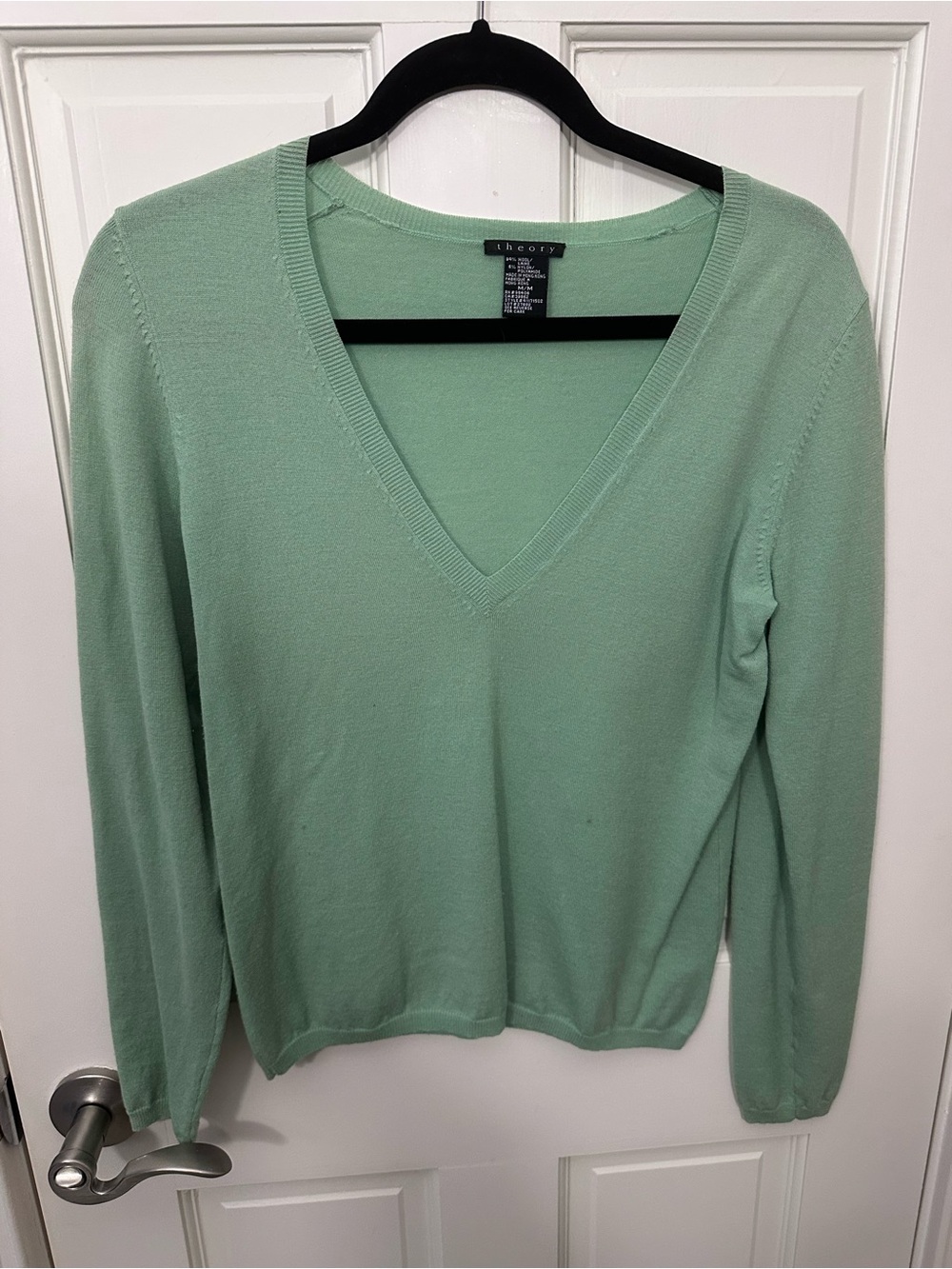 Theory Light Mint Green V-Neck Sweater